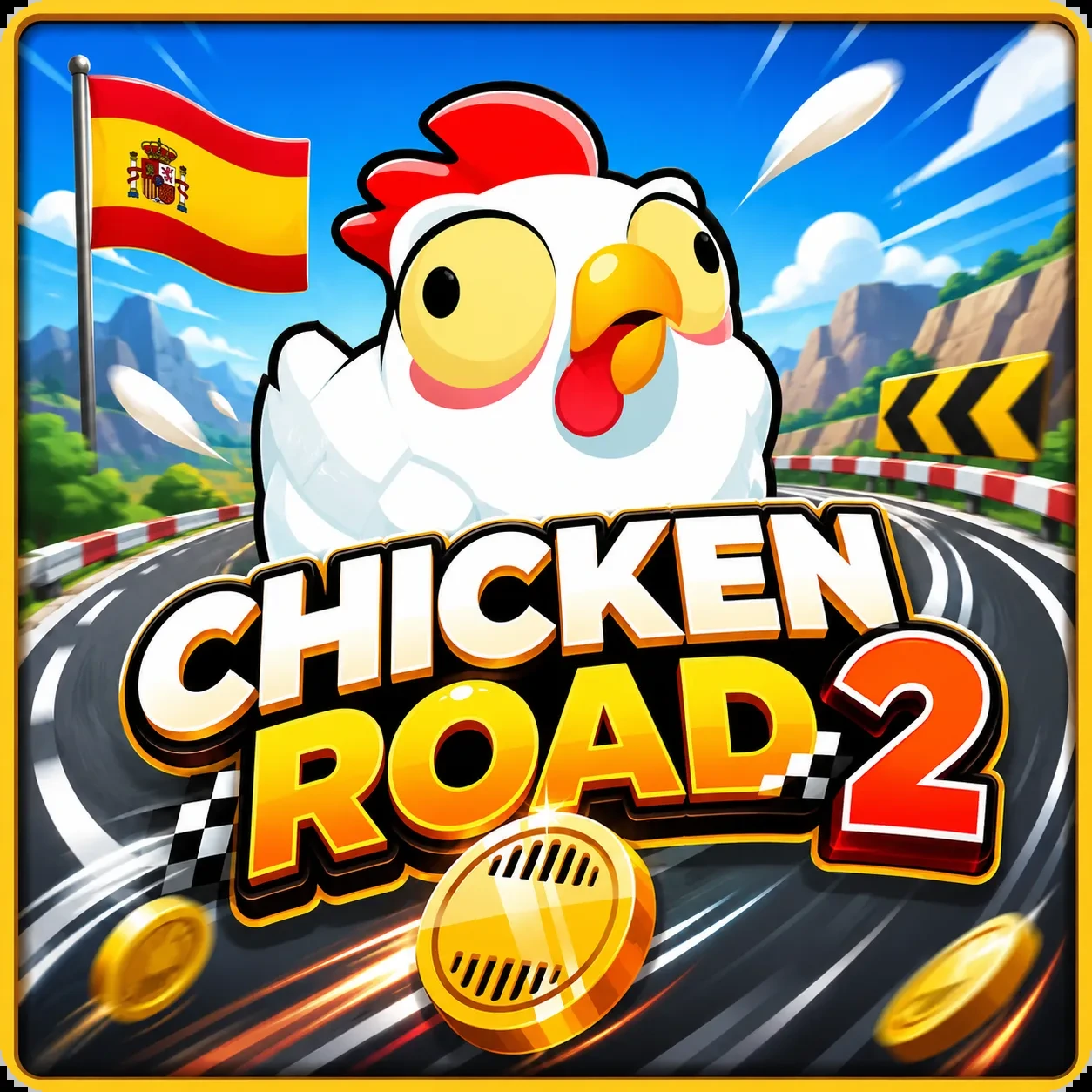 Chicken Road 2 con carretera y bandera de España como referencia visual