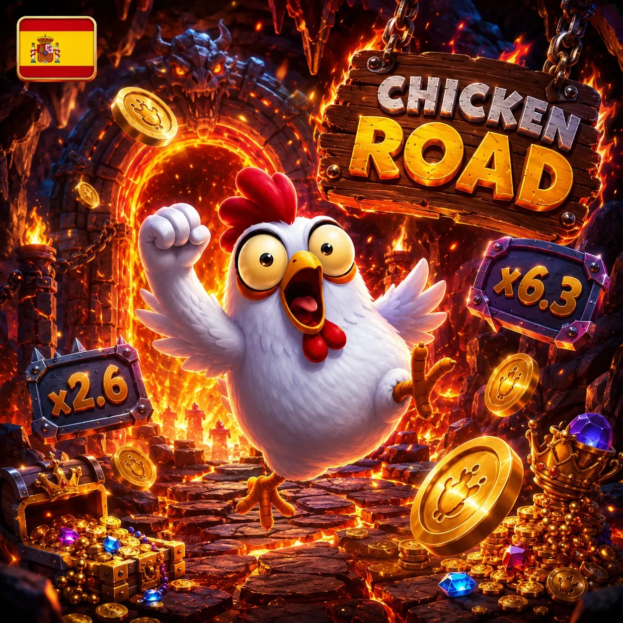 Pantalla visual de Chicken Road con multiplicadores durante una ronda nocturna